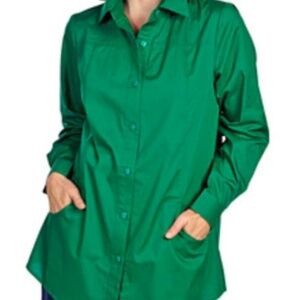 NEW PHOTOS! BOYFRIEND SHIRT, EVERGREEN, SIZE 2X, BUTTON FRONT, SCOOP POCKETS,